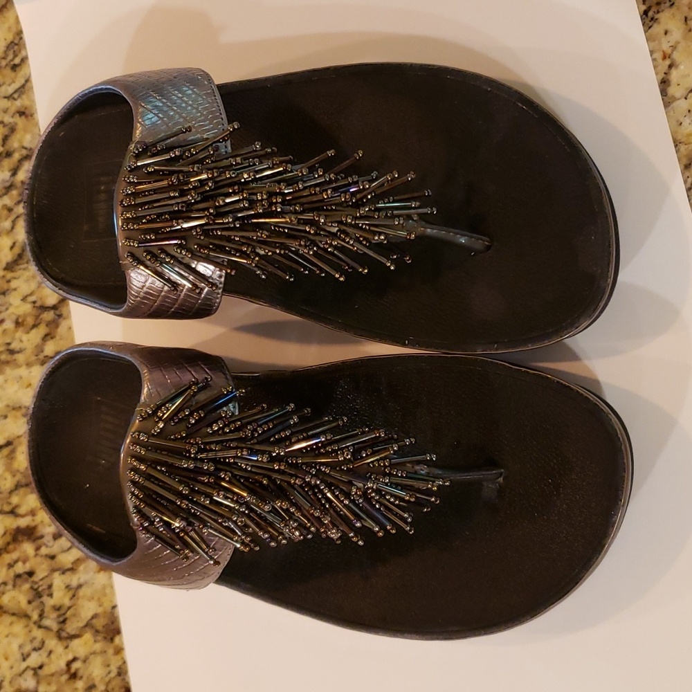 Fitflop Cha Cha Leather Toe-Thong Sandals for Women Size 7